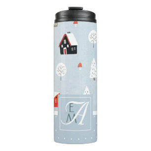 Winterwaldlandskandinavisches Mit Monogramm Dekor Thermosbecher