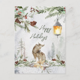 Winterwaldlandszene, Wolf Weihnachten Postkarte