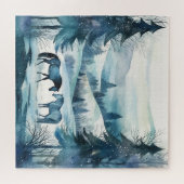 Winterwaldpferde Reitpferde Blau Puzzle (Horizontal)