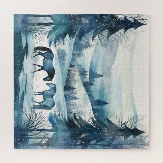 Winterwaldpferde Reitpferde Blau Puzzle (Horizontal)