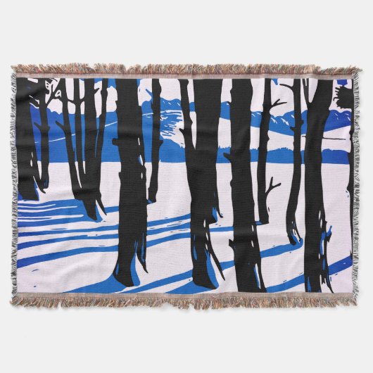 Winterwaldschatten - Blaue Minimalnatur Decke (Vorderseite)