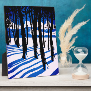 Winterwaldschatten - Blaue Minimalnatur Fotoplatte