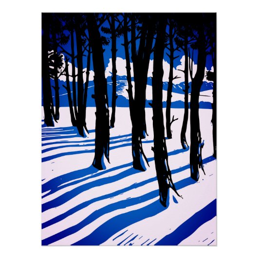Winterwaldschatten - Blaue Minimalnatur Poster (Vorderseite)