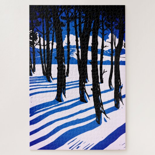 Winterwaldschatten - Blaue Minimalnatur Puzzle (Vertikal)