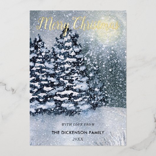 WinterwaldSchneebedeckte Pinienbäume Folien Feiertagskarte (Vorderseite)