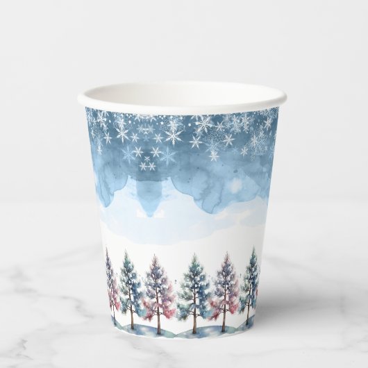 Winterwaldschneeflocken & Pine Trees Kinderdusche Pappbecher (Vorderseite)