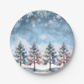 Winterwaldschneeflocken & Pine Trees Kinderdusche Pappteller (Vorderseite)