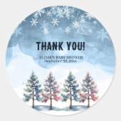 Winterwaldschneeflocken & Pine Trees Kinderdusche Runder Aufkleber (Vorderseite)