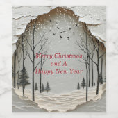 Winterwaldschneeflocken Vogelpapier schneiden Weinetikett (Einzelnes Label)