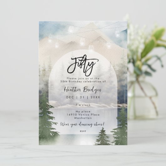 Winterwaldsee 50. Geburtstagsparty Einladung (Stehend Vorderseite)