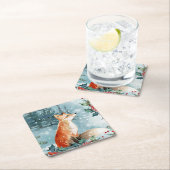 Winterwaldszene, Fuchs Weihnachten Rechteckiger Pappuntersetzer (Vor Ort)