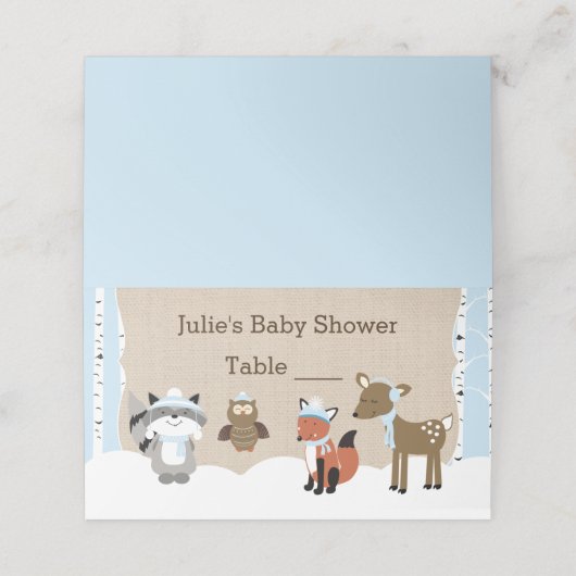Winterwaldtiere Blaue Tischnummer Karten (Außenseite Aufgefaltet)