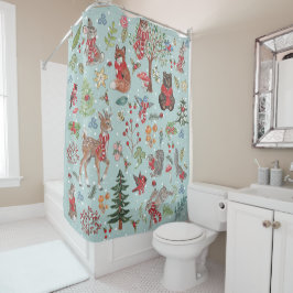 Winterwaldtiere Blauschneewaldmuster Duschvorhang
