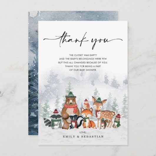 Winterwaldtiere, Frost, Waldbabwuchs Dankeskarte (Vorne/Hinten)