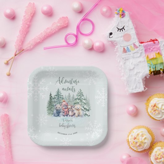 Winterwaldtiere in Schneeballdusche Pappteller (Party)