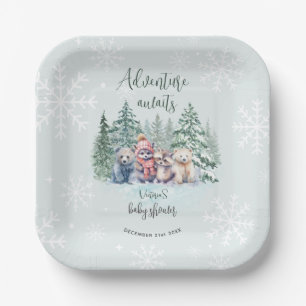 Winterwaldtiere in Schneeballdusche Pappteller