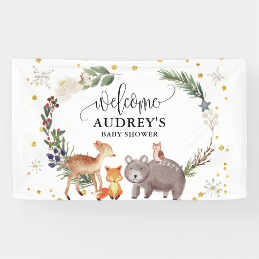 Winterwaldtiere Landschaft Willkommen Banner (Horizontal)