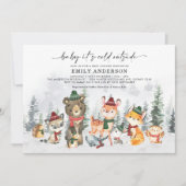 Winterwaldtiere - Neutrale Babydusche Einladung (Vorderseite)