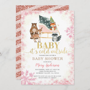 Winterwaldtiere Pinienbäume Kinderdusche Einladung