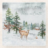 Winterwaldtiere Weltfrieden Weihnachten Glasuntersetzer (Vorderseite)