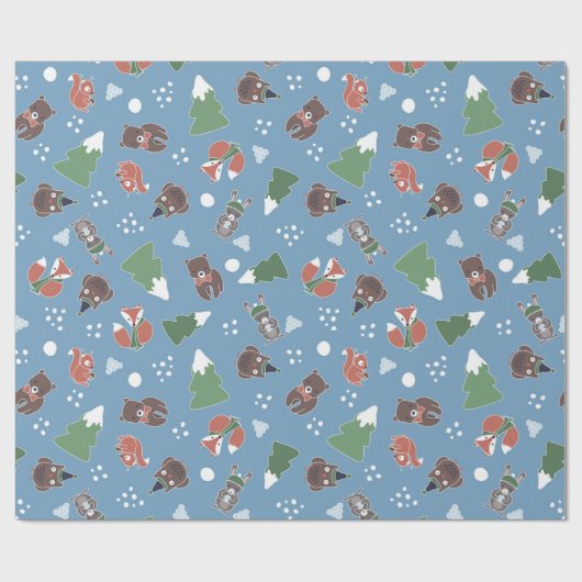 Winterwaldtiermuster Geschenkpapier (Flach)