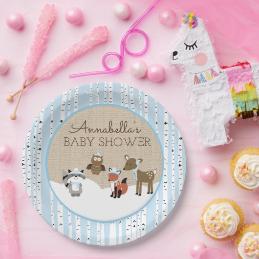 Winterwaldtierplatte | Blau Pappteller (Party)