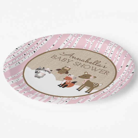 Winterwaldtierplatte | Rosa Pappteller (Schrägansicht)