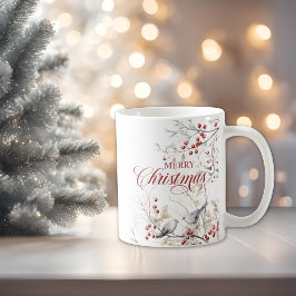 Winterwaldvögel Rote Berries Frohe Weihnachten Kaffeetasse