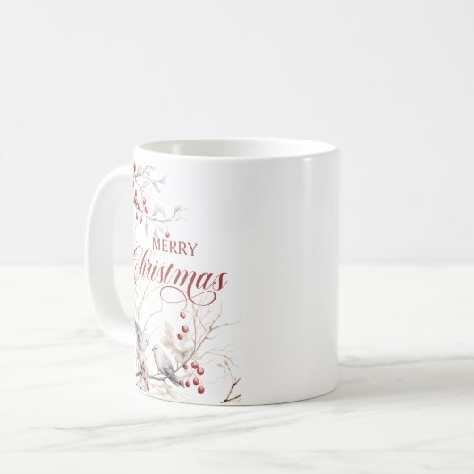 Winterwaldvögel Rote Berries Frohe Weihnachten Kaffeetasse (Vorderseite Links)