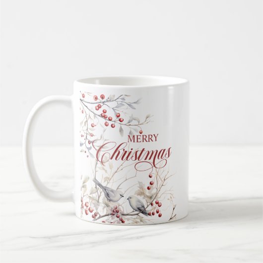Winterwaldvögel Rote Berries Frohe Weihnachten Kaffeetasse (Links)