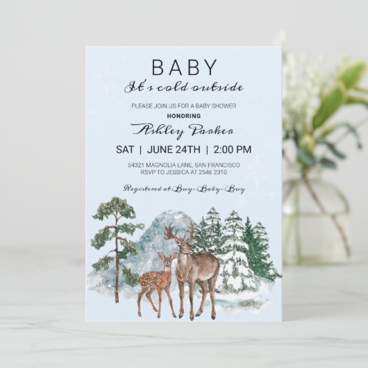 Winterwaldwald Hirsch Einladung (Stehend Vorderseite)