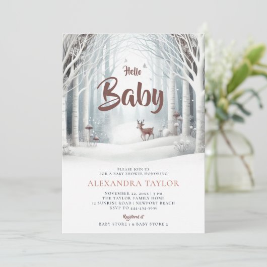 Winterwaldwald Hirschdusche Einladung (Stehend Vorderseite)