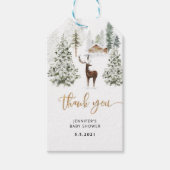 Winterwaldwald Hirsche Babydusche Danke Geschenkanhänger (Vorderseite)