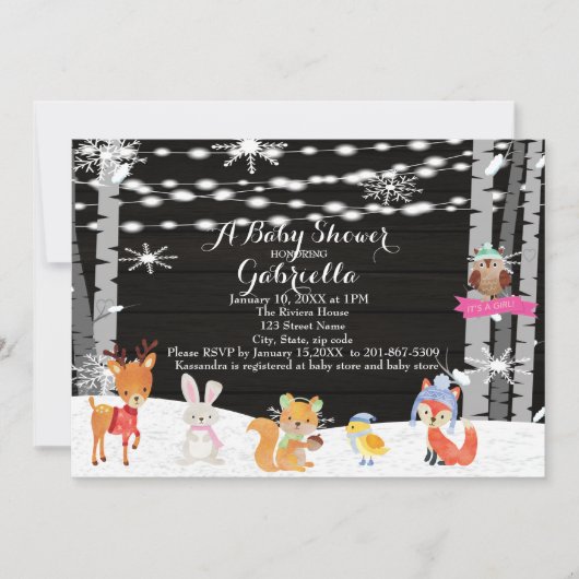 Winterwaldwald Kinderdusche Einladung (Vorderseite)