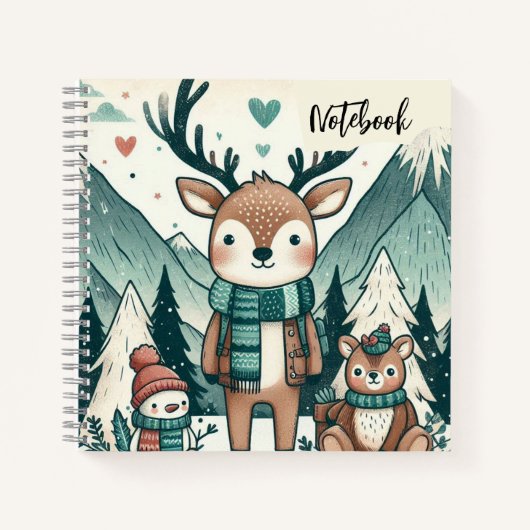 Winterwandern - Gemütliche Hirschfamilie im Schnee Notizblock (Vorderseite)