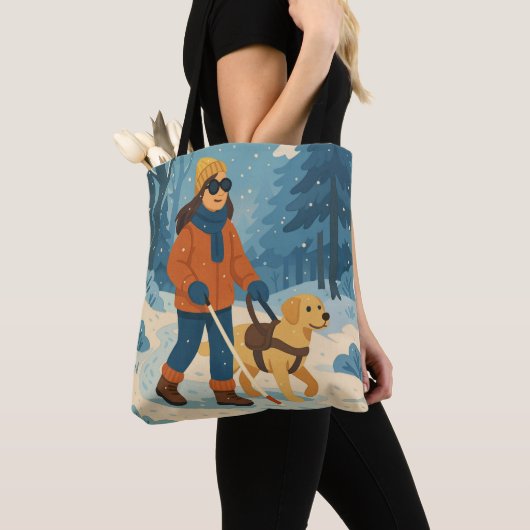 Winterwanderung mit Guide Dog Illustration Tasche (Von Nahem)