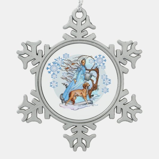 Winterwanderung Schneeflocken Zinn-Ornament (Vorderseite)