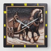 Winterwanderweg: Personalisierter Holzkohlengrill Quadratische Wanduhr (Vorderseite)