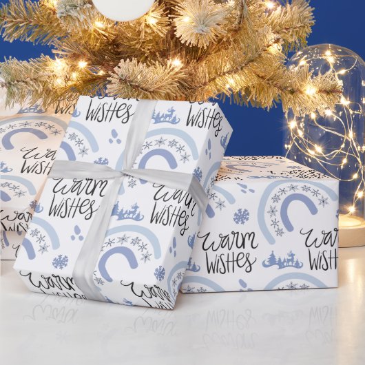 Winterwärme wünscht Blue Snowflake Rainbow Geschenkpapier (Feiertage)