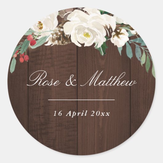 Winterwasserfarbe blüht Hochzeitsticker Runder Aufkleber (Vorderseite)