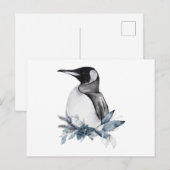 Winterwasserfarbe eines Pinguins mit Blume Postkarte (Vorne/Hinten)