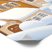 Winterweg durch Snowy Village und Bäume Poster (Ecke)