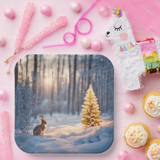 Winterweihnachtsbaum mit sonniger Aussicht Pappteller (Party)