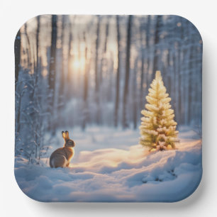 Winterweihnachtsbaum mit sonniger Aussicht Pappteller