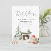 Winterweihnachtsbaum Rustikale Karierte Babydusche Einladung (Stehend Vorderseite)