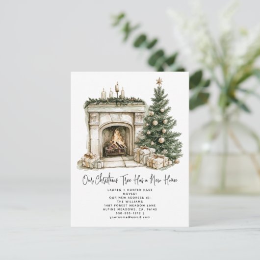 Winterweihnachtsbaum Rustikaler Neuer Zuhause Urla Ankündigungspostkarte (Stehend Vorderseite)
