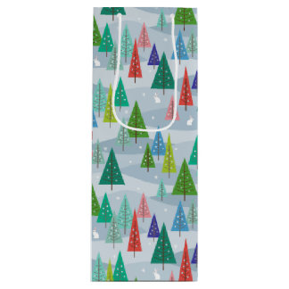 Winterweihnachtsbäume Retro Inspiriert Geschenktüte Für Weinflaschen