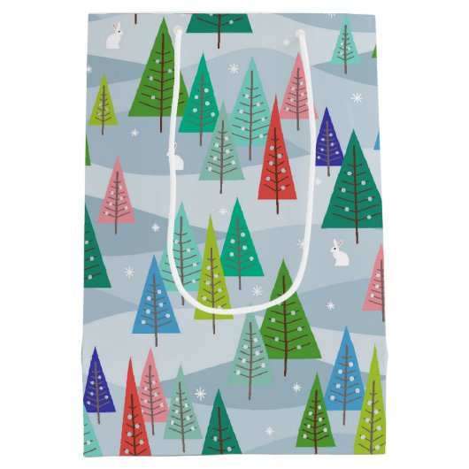 Winterweihnachtsbäume Retro Inspiriert Mittlere Geschenktüte (Rückseite)
