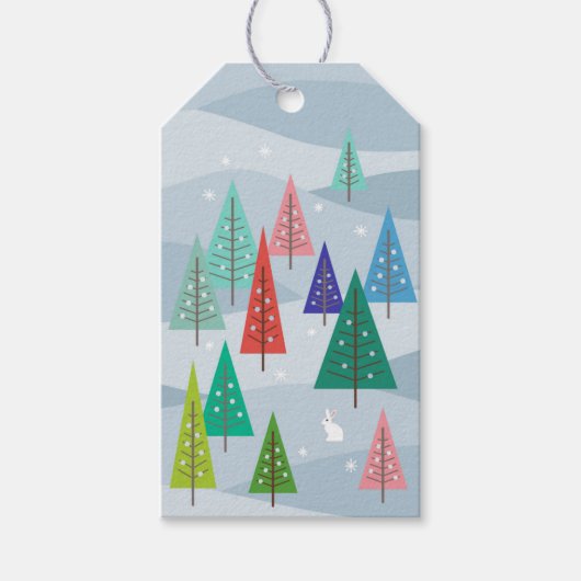 Winterweihnachtsbäume Retro Inspirierte Geschenkta Geschenkanhänger (Vorderseite)