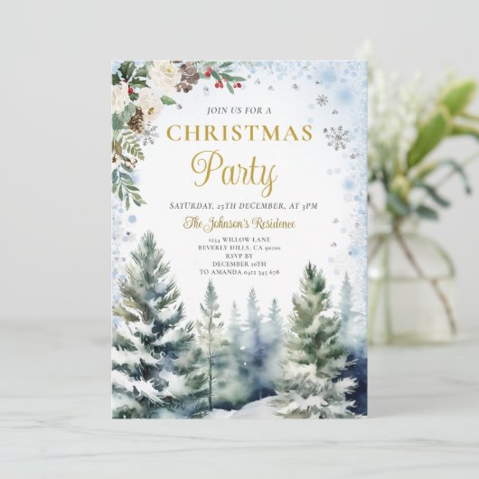 Winterweihnachtsgebäck Party Weiß & Blau Schneeflo Einladung (Stehend Vorderseite)